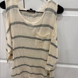 Absolutely Creative Worldwide Cream and Gray Striped Long Sleeve Top